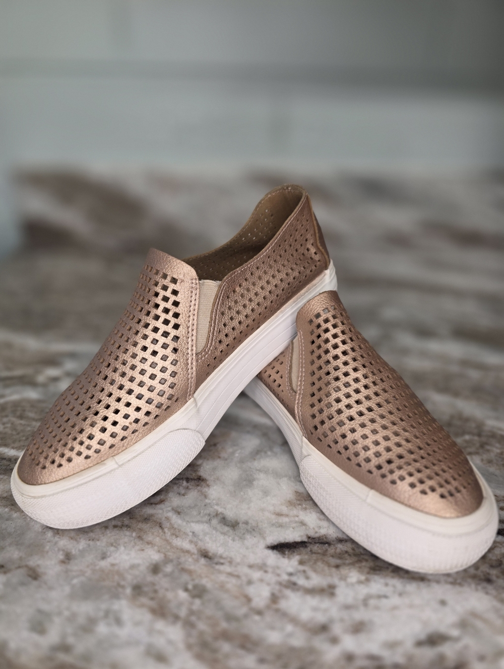 Restricted Women’s Slip-On Perforated Casual Sneakers - Rose Gold